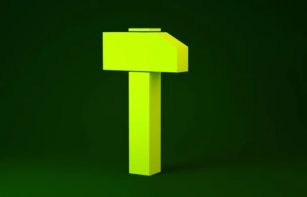 Sárga kalapács ikon elszigetelt zöld alapon. Szerszám a javításhoz. Minimalizmus koncepció. 3d illusztráció 3D render — Stock Fotó