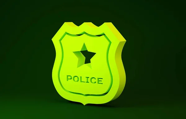 Gul polisbricka ikon isolerad på grön bakgrund. Sheriffbricka. Minimalistiskt koncept. 3D-illustration 3D-återgivning — Stockfoto