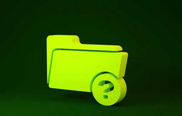 Giallo Icona della directory sconosciuta isolata su sfondo verde. Lente d'ingrandimento e cartella. Concetto minimalista. Illustrazione 3d rendering 3D — Foto Stock