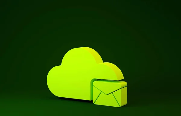 Yellow Cloud mail server icon isolated on green background. Cloud server hosting for email. Online message service. Mailbox sign. Minimalism concept. 3d illustration 3D render — 스톡 사진