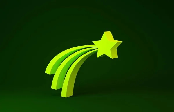 Yellow Falling star icon isolated on green background. Shooting star with star trail. Meteoroid, meteorite, comet, asteroid, star icon. Minimalism concept. 3d illustration 3D render — Stock Photo, Image