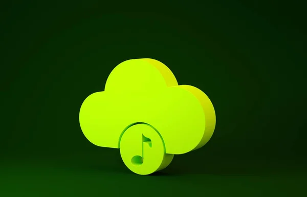 Yellow Music streaming service icon isolated on green background. Sound cloud computing, online media streaming, online song, audio wave. Minimalism concept. 3d illustration 3D render — 스톡 사진