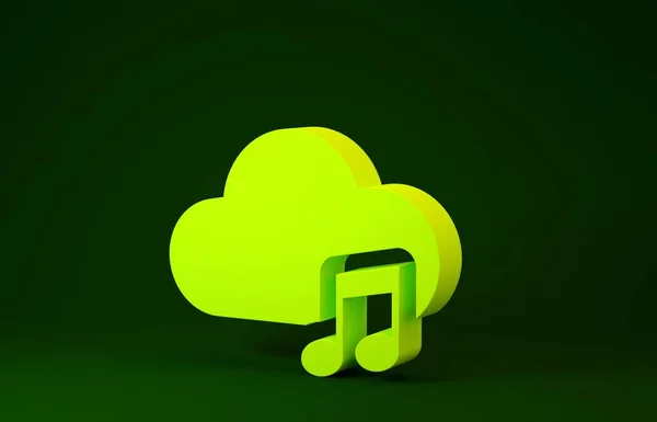 Ikona služby streamování žluté hudby izolovaná na zeleném pozadí. Zvukové cloud computing, on-line streaming médií, on-line píseň, audio vlny. Minimalismus. 3D ilustrace 3D vykreslení — Stock fotografie
