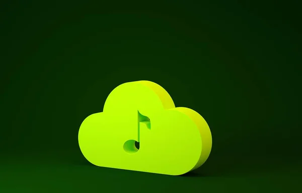 Icona del servizio di streaming musicale giallo isolato su sfondo verde. Cloud computing sonoro, streaming multimediale online, canzone online, onda audio. Concetto minimalista. Illustrazione 3d rendering 3D — Foto Stock