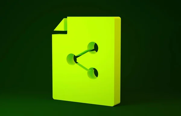 Ícone de arquivo Yellow Share isolado no fundo verde. Partilha de ficheiros. Sinal de transferência de ficheiros. Conceito de minimalismo. 3D ilustração 3D render — Fotografia de Stock