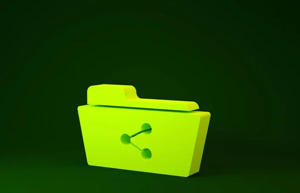 Иконка папки Yellow Share изолирована на зеленом фоне. Обмен папками. Знак переноса папки. Концепция минимализма. 3D-рендеринг — стоковое фото