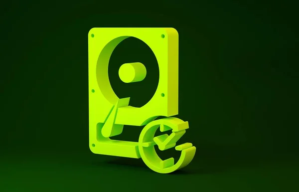 Yellow Hard disk drive with clockwise sign, data recovery icon isolated on green background. Minimalism concept. 3d illustration 3D render