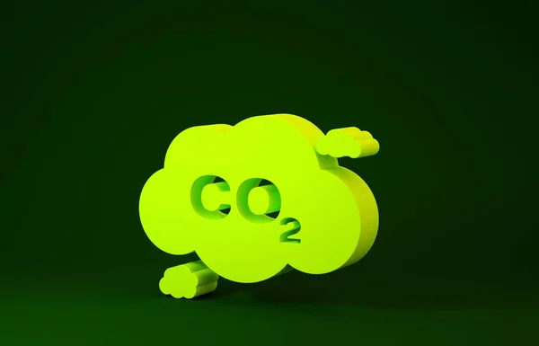 Bulut simgesindeki sarı CO2 emisyonları yeşil arkaplanda izole edildi. Karbondioksit formülü sembolü, duman kirliliği konsepti, çevre konsepti. Minimalizm kavramı. 3d illüstrasyon 3d canlandırma — Stok fotoğraf