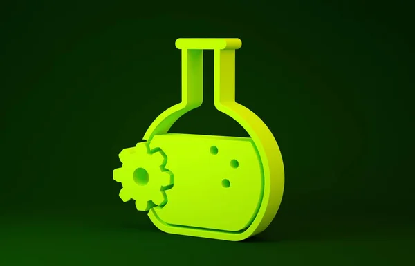 Жовта піктограма біоінженерії ізольована на зеленому фоні. Елемент генетики та ікони біоінженерії. Біологія, молекула, хімічна ікона. Концепція мінімалізму. 3D ілюстрація 3D рендеринга — стокове фото