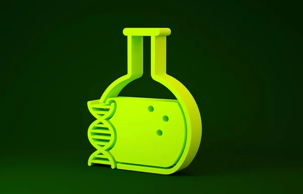 Gele DNA onderzoek, zoekpictogram geïsoleerd op groene achtergrond. Genetische manipulatie, genetica testen, klonen, vaderschapstest. Minimalisme concept. 3d illustratie 3d renderen — Stockfoto