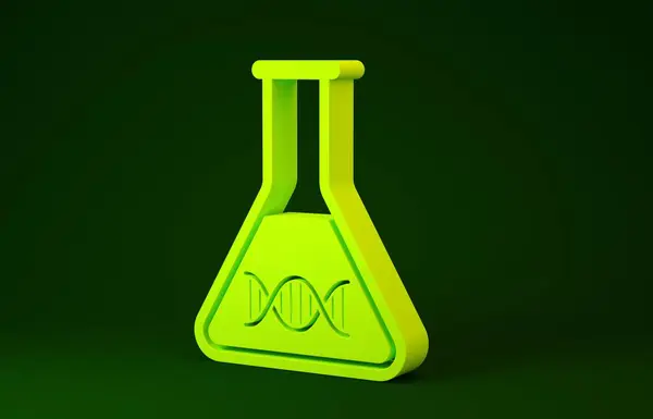 Yellow DNA research, search icon isolated on green background. Genetic engineering, genetics testing, cloning, paternity testing. Minimalism concept. 3d illustration 3D render — Stock Photo, Image