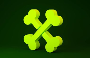 Sarı Çapraz Kemik Simgesi yeşil arka planda izole edildi. Besin sembolü. Minimalizm kavramı. 3d illüstrasyon 3d canlandırma