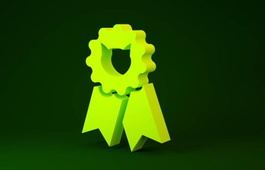 Yeşil arka planda izole edilmiş Sarı Kedi ödül simgesi. Kedi ayak izli madalya, evcil hayvan sergisi kazananı konsepti. Minimalizm kavramı. 3d illüstrasyon 3d canlandırma