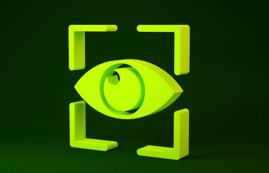 Yellow Eye scan icon isolated on green background. Scanning eye. Security check symbol. Cyber eye sign. Minimalism concept. 3d illustration 3D render