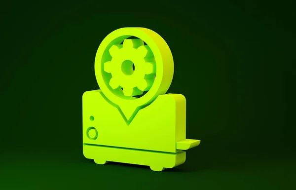 Icono amarillo de la tostadora y el engranaje aislado sobre fondo verde. Ajustar la aplicación, concepto de servicio, opciones de configuración, mantenimiento, reparación, fijación. Concepto minimalista. 3D ilustración 3D render —  Fotos de Stock