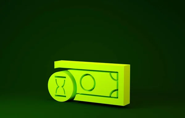 黄色の高速支払いアイコンは緑の背景に隔離されました。高速送金支払い。金融サービス、高速ローン、時間はお金、キャッシュバックの概念です。最小限の概念。3Dイラスト3Dレンダリング — ストック写真