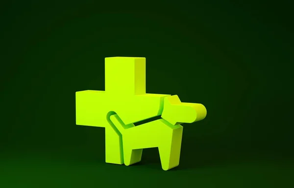 Yellow Veterinary clinic symbol icon isolated on green background. Cross with dog veterinary care. Pet First Aid sign. Minimalism concept. 3d illustration 3D render — Stock Photo, Image