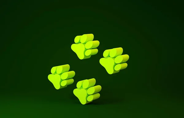 Yellow Paw print icon isolated on green background. Dog or cat paw print. Animal track. Minimalism concept. 3d illustration 3D render