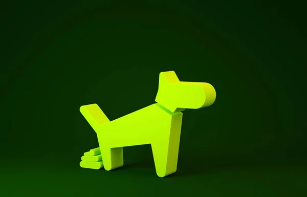Sárga Kutya kakilás ikon elszigetelt zöld háttér. A kutya vécére megy. Kutyaszar. A hely fogalma sétáló háziállatok. Minimalizmus koncepció. 3d illusztráció 3d render — Stock Fotó