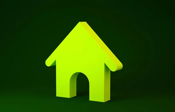 Icono de la casa Yellow Dog aislado sobre fondo verde. Una perrera. Concepto minimalista. 3D ilustración 3D render — Foto de Stock