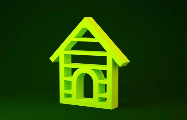 Жовтий собачий будинок значок ізольований на зеленому тлі. Собачий розплідник. Концепція мінімалізму. 3D ілюстрація 3D рендеринга — стокове фото