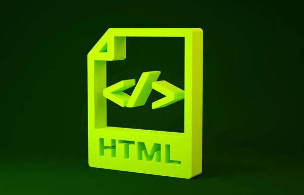 Document de fichier HTML jaune. Télécharger icône bouton html isolé sur fond vert. Symbole HTML. Symbole du langage de marquage. Concept de minimalisme. Illustration 3D rendu 3D — Photo