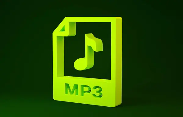 Gele MP3 bestand document. Download mp3 knop pictogram geïsoleerd op groene achtergrond. Mp3 muziekformaat teken. MP3 bestand symbool. Minimalisme concept. 3d illustratie 3D renderen — Stockfoto