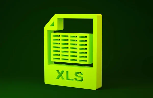 Gelbes xls Dateidokument. herunterladen xls Taste Symbol isoliert auf grünem Hintergrund. Excel-Dateisymbol. Minimalismus-Konzept. 3D Illustration 3D Renderer — Stockfoto