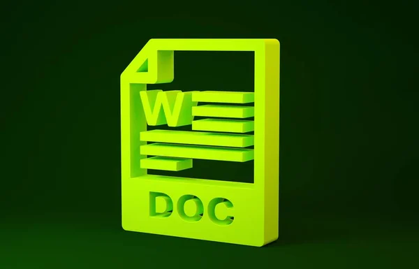 Yellow DOC file document. Download doc button icon isolated on green background. DOC file extension symbol. Minimalism concept. 3d illustration 3D render — Stockfoto
