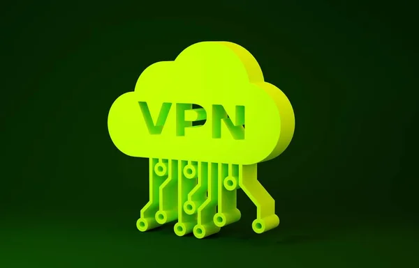 Ikona rozhraní Yellow Cloud Vpn izolovaná na zeleném pozadí. Integrace softwaru. Minimalismus. 3D ilustrace 3D vykreslení — Stock fotografie
