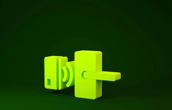 Κίτρινη ψηφιακή κλειδαριά πόρτας με ασύρματη τεχνολογία για να ξεκλειδώσετε το εικονίδιο που απομονώνεται σε πράσινο φόντο. Πινακίδα πόρτας. Έξυπνο σπίτι ασφαλείας. Μινιμαλιστική έννοια. 3D απεικόνιση 3d καθιστούν — Φωτογραφία Αρχείου