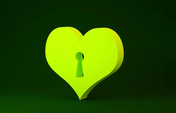 Yellow Heart with keyhole icon isolated on green background. Locked Heart. Love symbol and keyhole sign. Minimalism concept. 3d illustration 3D render — Stock Photo, Image