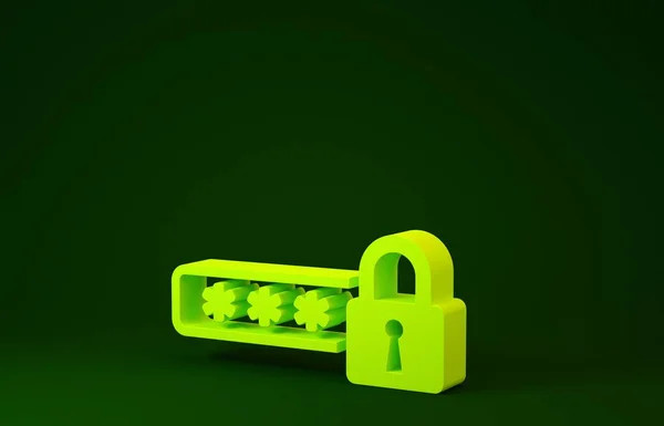 Yellow Password protection and safety access icon isolated on green background. Lock icon. Security, safety, protection, privacy concept. Minimalism concept. 3d illustration 3D render — Stockfoto
