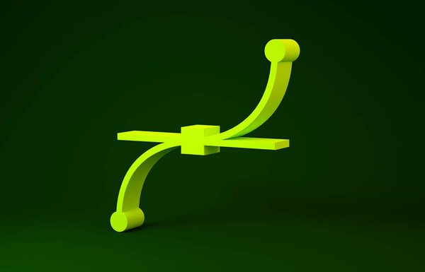 Yellow Bezier curve icon isolated on green background. Pen tool icon. Minimalism concept. 3d illustration 3D render