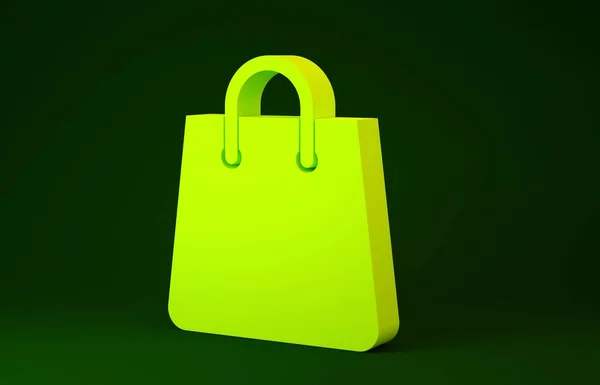 Жовта піктограма сумки ізольована на зеленому тлі. Знак торгової сумки. Жіноча сумка значок. Жіноча сумка. Гламурний повсякденний багаж. Концепція мінімалізму. 3D ілюстрація 3D рендеринга — стокове фото