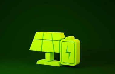 Yellow Solar energy panel and battery icon isolated on green background. Minimalism concept. 3d illustration 3D render