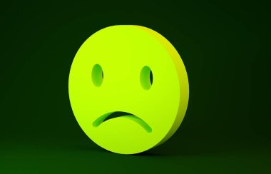 Yellow Sad smile icon isolated on green background. Emoticon face. Minimalism concept. 3d illustration 3D render