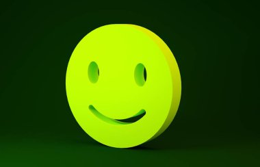 Yellow Smile face icon isolated on green background. Smiling emoticon. Happy smiley chat symbol. Minimalism concept. 3d illustration 3D render