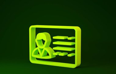 Yellow Identification badge line icon isolated on green background. It can be used for presentation, identity of the company, advertising. Minimalism concept. 3d illustration 3D render