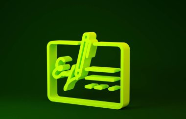 Yellow Signed document line icon isolated on green background. Pen signing a contract with signature. Edit document sign. Minimalism concept. 3d illustration 3D render