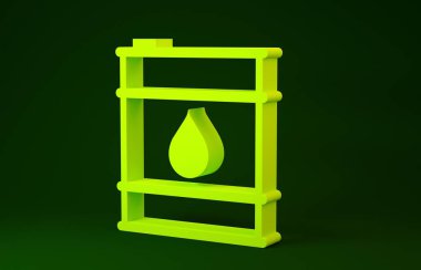 Yellow Oil barrel line icon isolated on green background. Oil drum container. For infographics, fuel, industry, power, ecology. Minimalism concept. 3d illustration 3D render