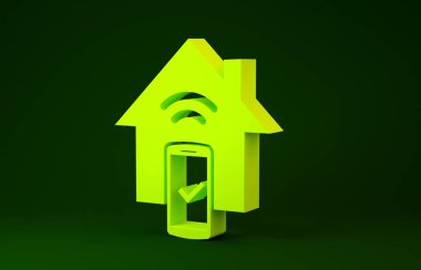 Yellow Smart home - remote control system icon isolated on green background. Minimalism concept. 3d illustration 3D render