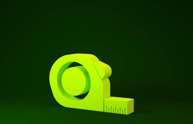 Yeşil arka planda izole edilmiş sarı rulet yapı ikonu. Mezura ölçüm sembolü. Minimalizm kavramı. 3d illüstrasyon 3d canlandırma