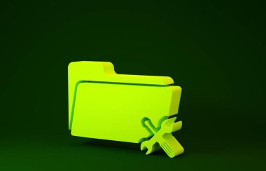 Yeşil arkaplanda sarı dizinli tornavida ve anahtar simgesi izole edildi. Ayarlama, servis, ayar, bakım, onarım, onarım. Minimalizm kavramı. 3d illüstrasyon 3d canlandırma