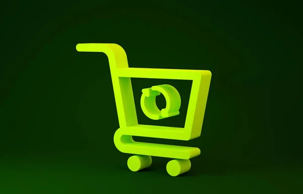 Yellow Refresh shopping cart icon isolated on green background. Online buying concept. Delivery service sign. Update supermarket basket symbol. Minimalism concept. 3d illustration 3D render — Stock Photo, Image