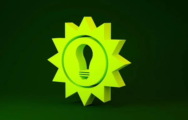 Icône panneau d'énergie solaire jaune isolé sur fond vert. Soleil et ampoule. Concept de minimalisme. Illustration 3D rendu 3D — Photo
