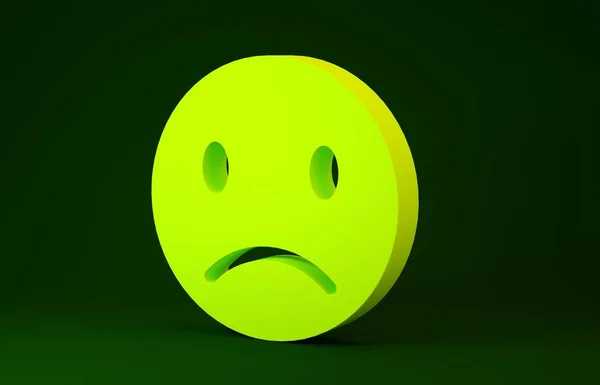 Иконка желтой грустной улыбки на зеленом фоне. Лицо смайлика. Концепция минимализма. 3D-рендеринг — стоковое фото