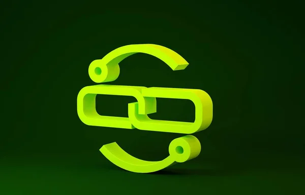 Icône jaune de ligne de maillon de chaîne isolée sur fond vert. Lien simple. Concept de minimalisme. Illustration 3D rendu 3D — Photo
