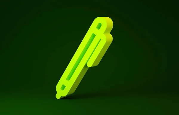 Ícone de linha da caneta amarela isolado no fundo verde. Conceito de minimalismo. 3D ilustração 3D render — Fotografia de Stock