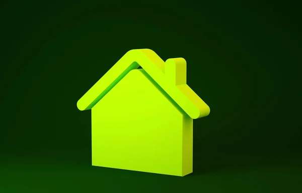 Icono Casa Amarilla aislado sobre fondo verde. Símbolo casero. Concepto minimalista. 3D ilustración 3D render — Foto de Stock